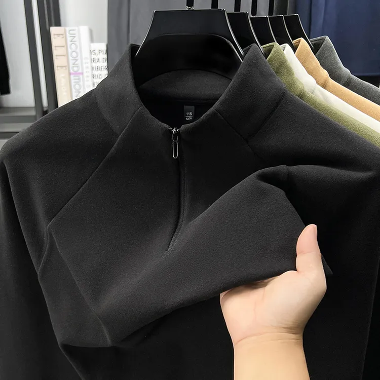 罗蒙双面德绒打底衫男半拉链秋冬季立领长袖t恤百搭成熟痞帅男装