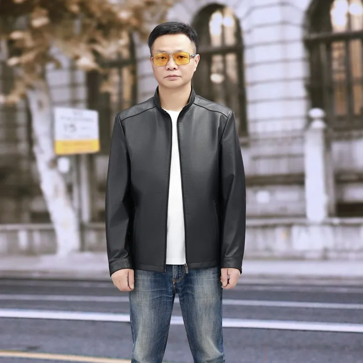 季怡屿J25082头层牛皮海宁真皮皮衣男立领短款休闲商务日常通勤