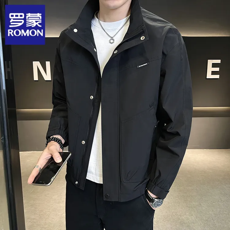 Romon/罗蒙工装夹克上衣男外套春秋季新款潮牌宽松休闲男立领