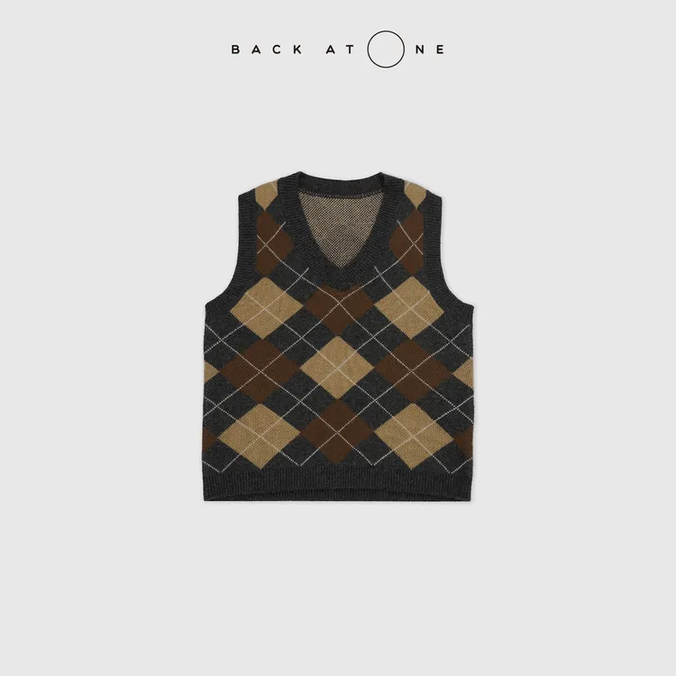 BACKATONE“文艺复兴”时尚百搭气质菱形格针织背心 BFF-1AF445H-C
