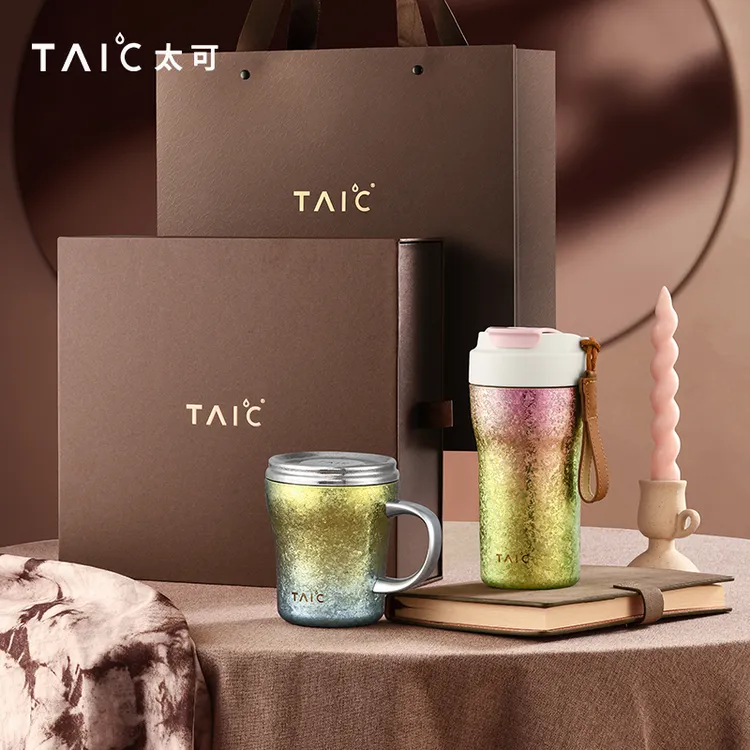 TAIC太可纯钛咖啡杯桌面杯高端轻奢商务新年杯子礼盒焕彩双韵套装