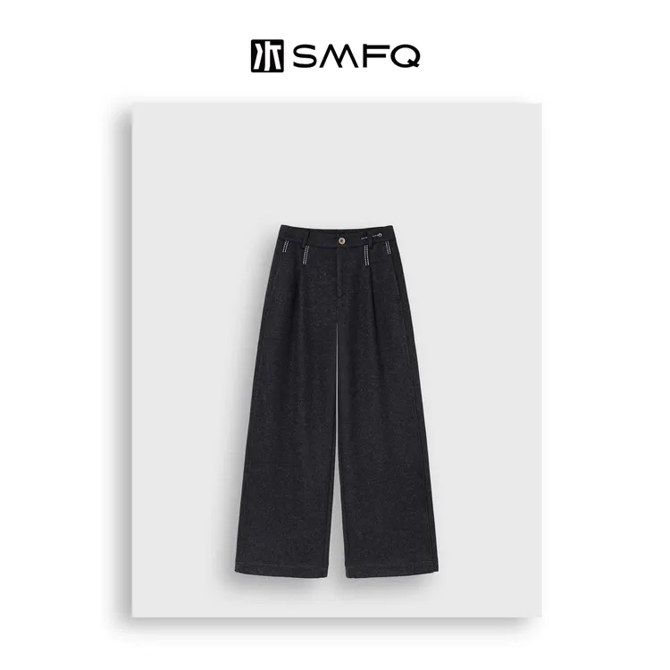 水木夫妻 量感阔腿裤 甄选进口羊毛缩绒保暖刺绣阔腿裤