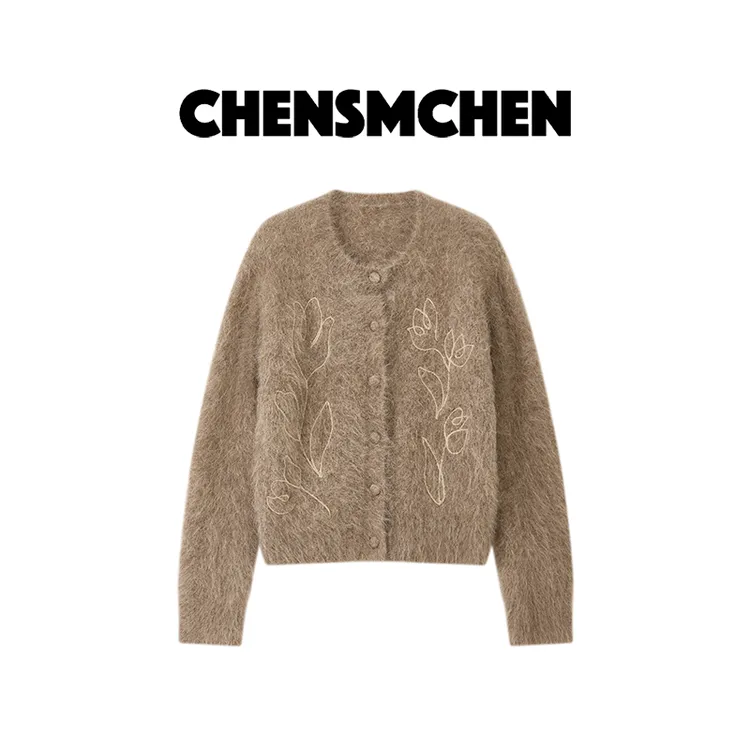 CHENSMCHEN 羊驼毛圆领针织衫女时尚休闲百搭开衫上衣CSZ8519TT