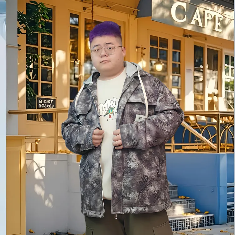 【26年春款】男士大码宽松美式潮牌字母迷彩连帽棉夹克潮流休闲外套