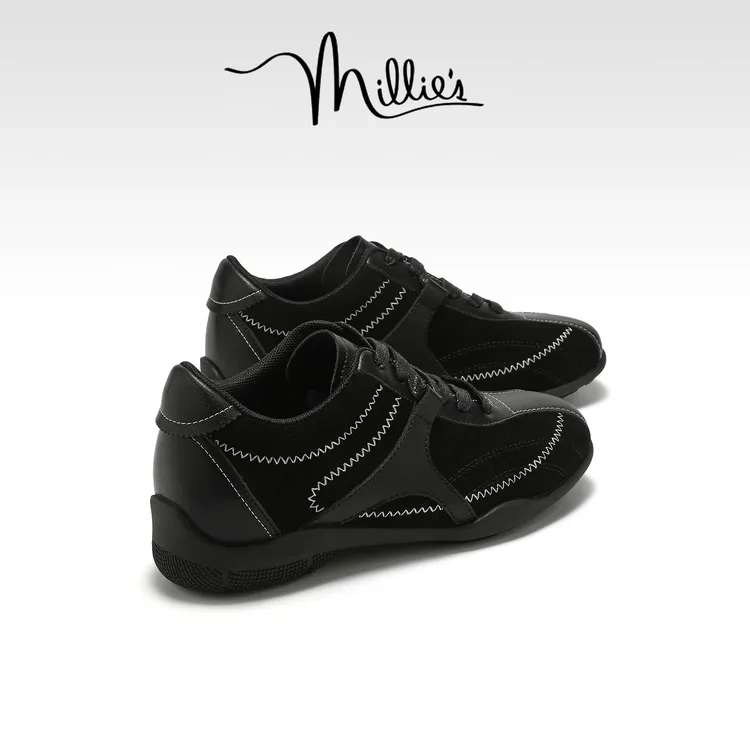 MILLIE'S妙丽真皮内增高复古德训鞋女2025秋季新款软底休闲阿甘鞋