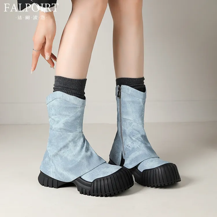 FALPOIRT小众设计感网红中筒时装靴女街头拽酷2025新款裤管瘦瘦靴
