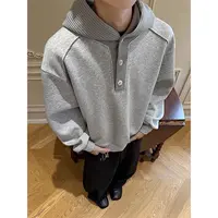 美式复古重磅连帽卫衣男款秋季拼接结构设计感针织帽衫高级感外套