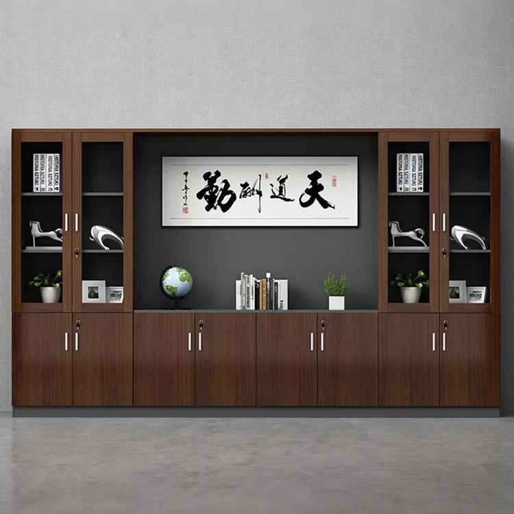 办公室木质板材文件柜资料档案落地书柜老板背景柜带抽屉现代简约