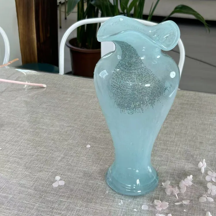 古风侘寂风蓝绿色芬顿琉璃花瓶居家客厅插花摆件花瓶花器高品质