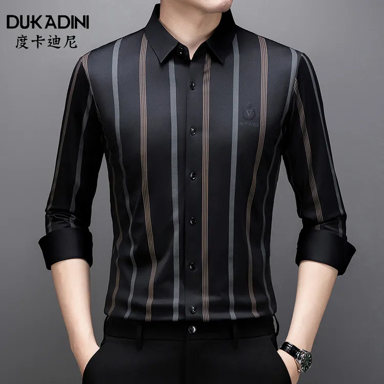 【专柜品质】春夏男士休闲无痕条纹衬衫 中年免烫莱赛尔纤维上衣