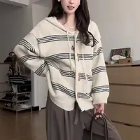 【莹莹推荐】慵懒风条纹连帽针织开衫毛衣外套2025秋季显瘦上衣