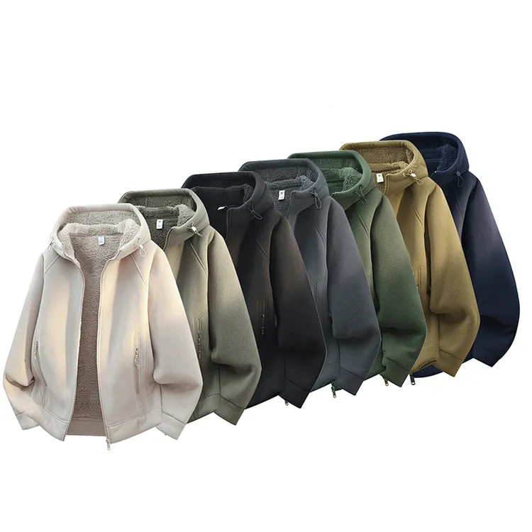 加绒加厚冬季新款摇粒绒一体剪裁连帽国潮百搭男生情侣外套2372