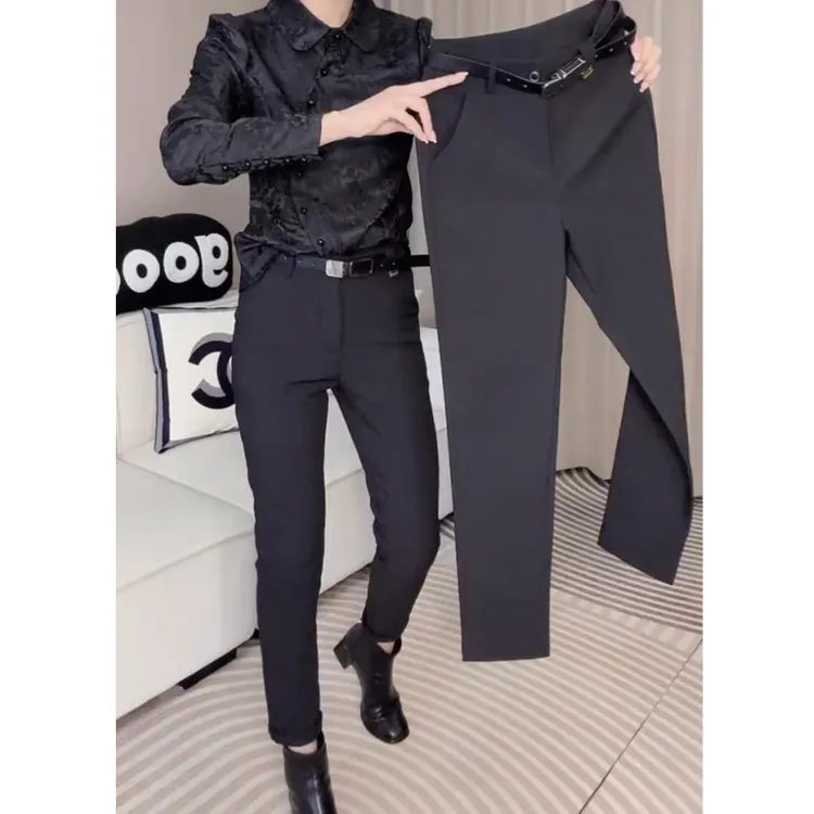 小个子九分直筒西装休闲裤女2025年春季新款大码弹力显瘦烟管裤