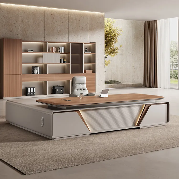 老板桌办公桌轻奢高级感董事长办公室吸塑大班台总经理室简约现代