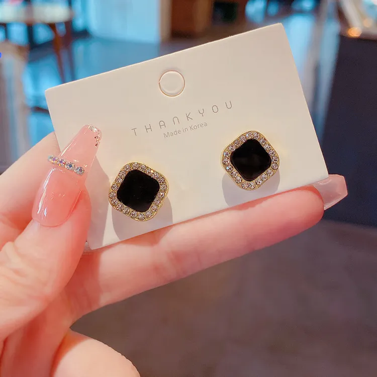 铜合金耳饰 925银针ins潮简约几何形耳钉女超闪镶钻高级