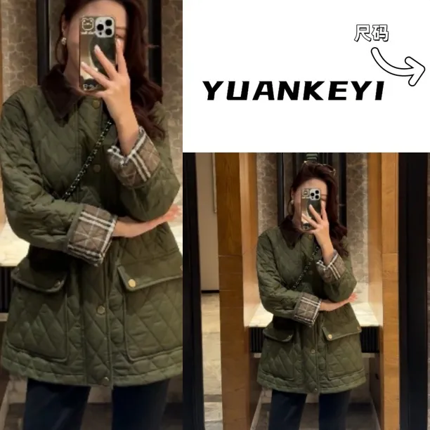 YUANKEYI 3M新雪丽棉防泼水绗绣翻领谷仓棉服