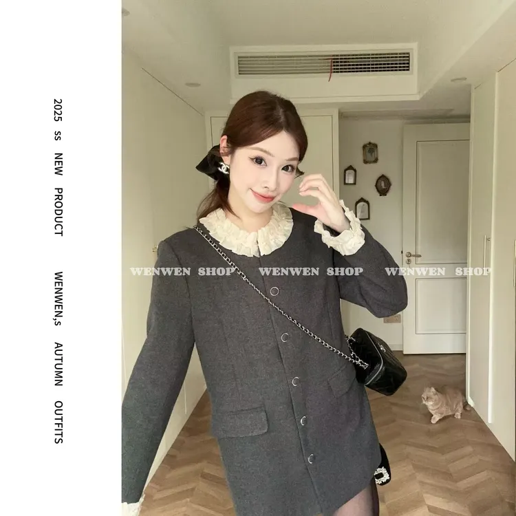 【小闻定制】秋季新款气质小香风时尚气质显白长袖拼接连衣裙258058