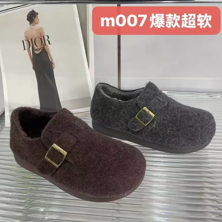 羊羔绒毛呢材质一脚蹬休闲加绒勃肯鞋女鞋不掉跟不闷汗