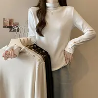 大码秋冬新款半高领上衣女胖mm显瘦遮肚内搭纯色百搭打底衫13376