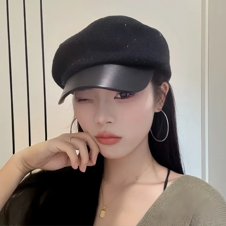 新款秋冬季时尚亮片八角帽子女网红显脸小贝雷帽百搭鸭舌画家帽女