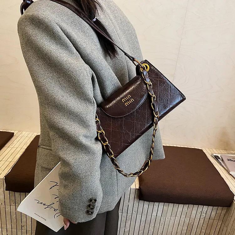 小香风菱格绣线腋下包包女2025新款高级质感法棍包百搭单肩斜挎包