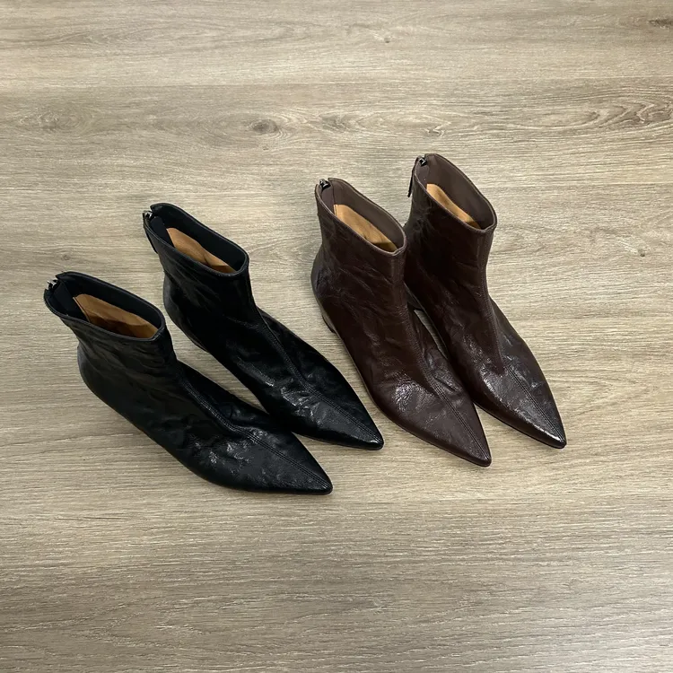 Dannyfrey法式尖头内增高女头层·羊皮百搭踝靴瘦瘦切尔西靴6.5CM