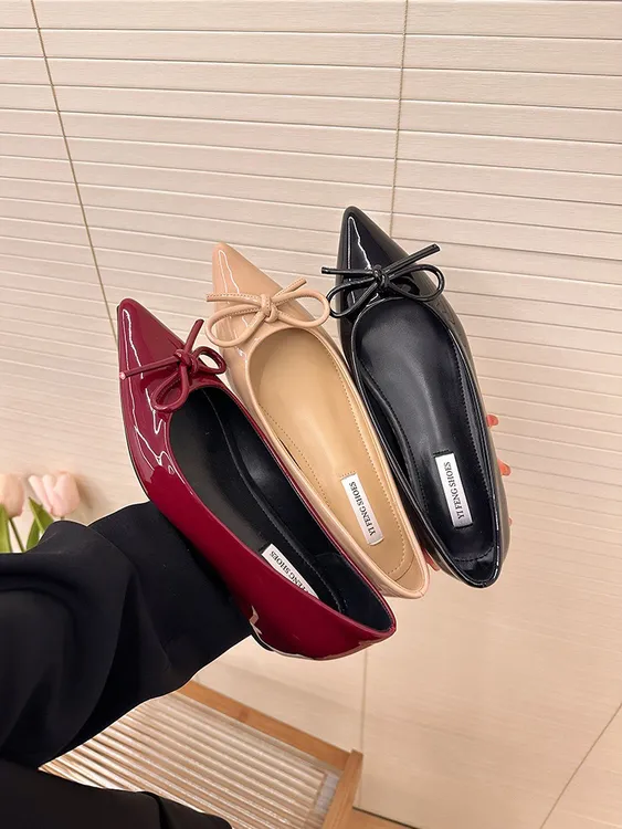 【内增高5cm】小个子软底单鞋女尖头蝴蝶结气质温柔百搭平底鞋