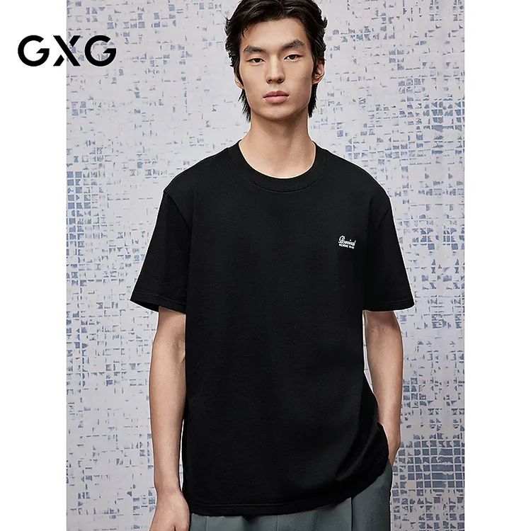 GXG男装 圆领T恤字母印花短袖针织 2025年夏季新品#G25X442086
