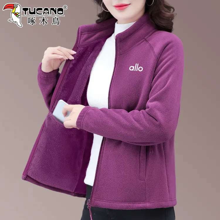 啄木鸟摇粒绒外套女2025新款秋冬中年妈妈大码抓绒衣女士开衫卫衣