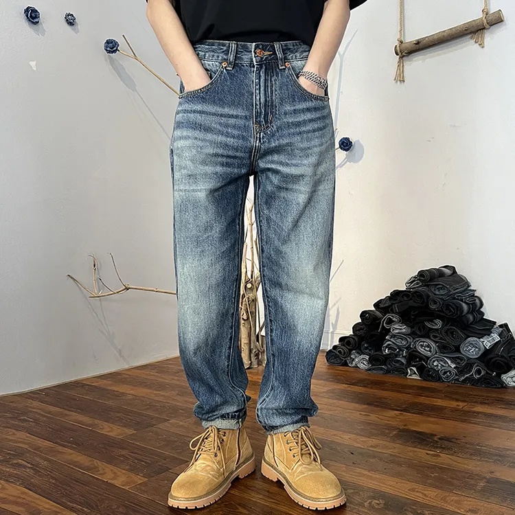 时尚蓝色牛仔裤男2025秋冬新款高端男士宽松直筒百搭锥形休闲裤子