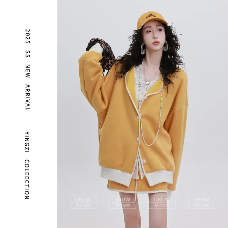 颖子定制【午后北欧】休闲风通勤拼色长袖外套时尚高腰运动短裙6721