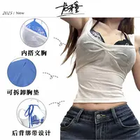 （清)龙牙童推荐【湿身衣】通勤显瘦透视美背夏季上衣修身性感辣妹风