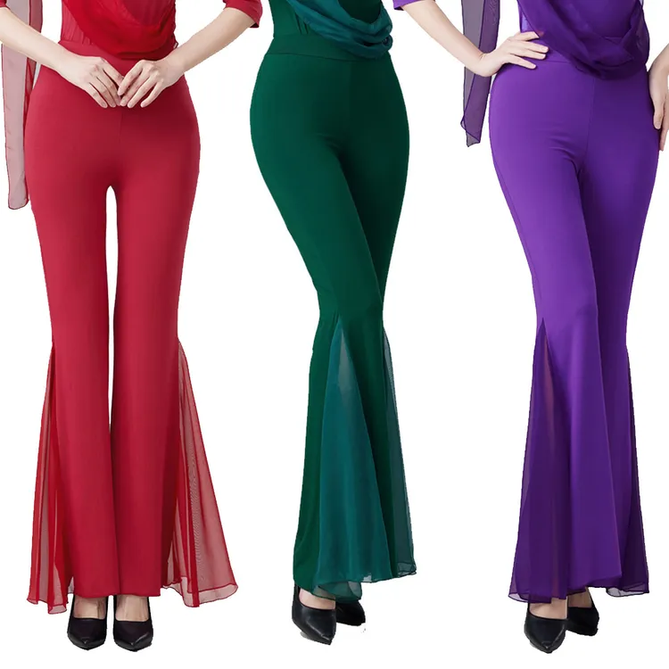 莫代尔拼色大喇叭裤优雅礼仪形体裤练功裤模特走秀形体培训阔腿裤