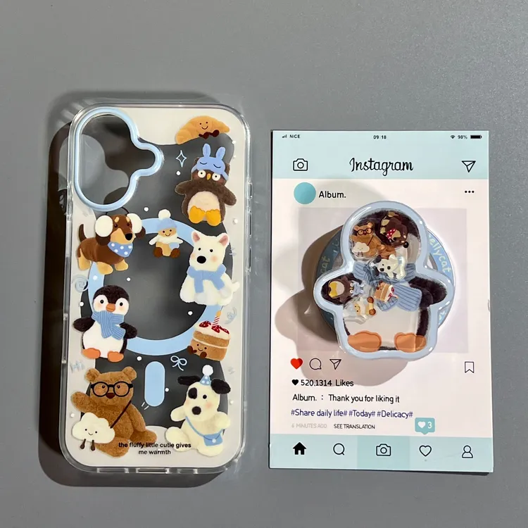 趣味企鹅摇摇乐磁吸支架适用苹果16pro手机壳iphone15/14卡通可爱