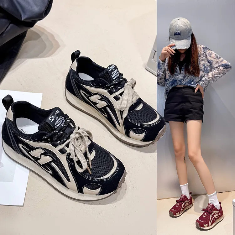 秋季爆款德训鞋女2025新款百搭厚底网面休闲学生增高透气运动鞋女