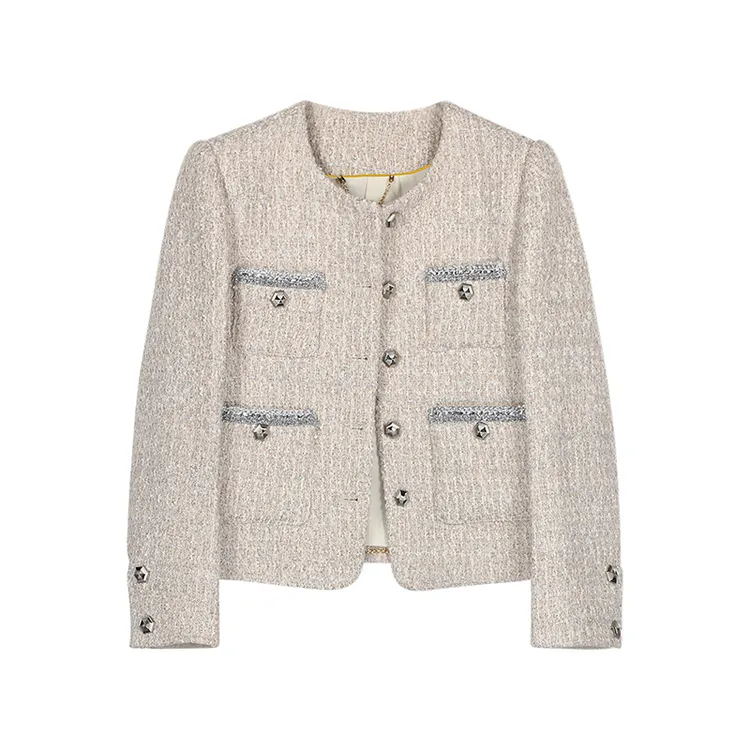 【龙哥质造】25秋冬法式复古小香名媛风燕麦色优雅气质外套130115