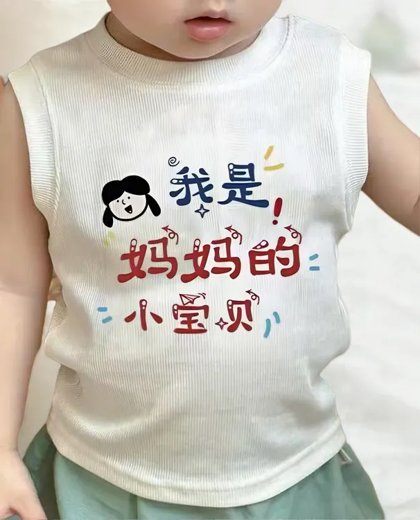 夏季冰丝无袖夏装背心男女童上衣字母搞笑炸街通用夏装背心