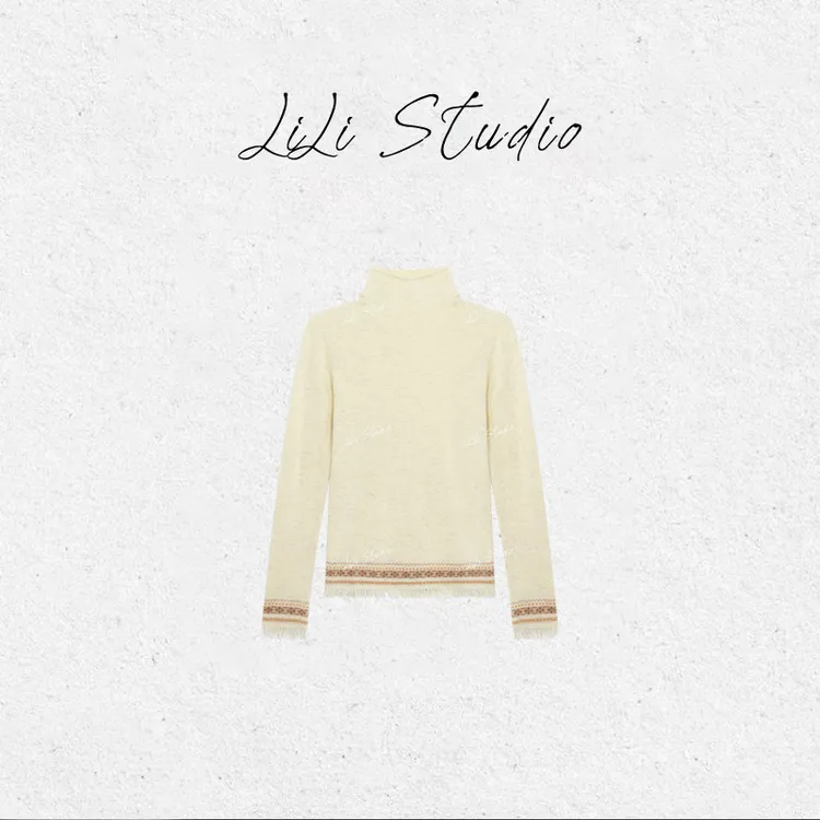 PCNY丨不理理「落英絮语」亲肤高领羊毛针织衫流苏花边装饰兔绒毛衣