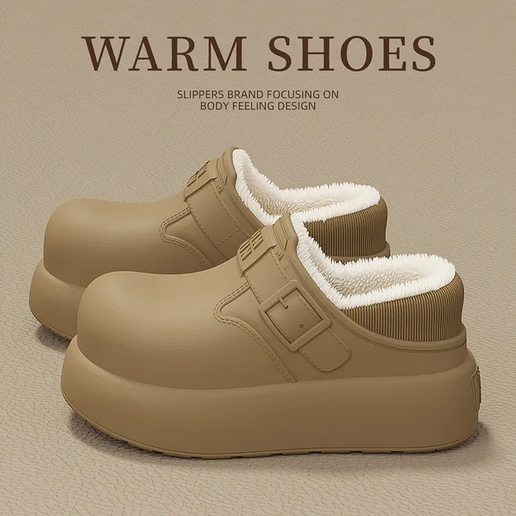 猫力勃肯防水棉拖鞋女冬季外穿包跟保暖2025新款家居厚底毛毛棉鞋