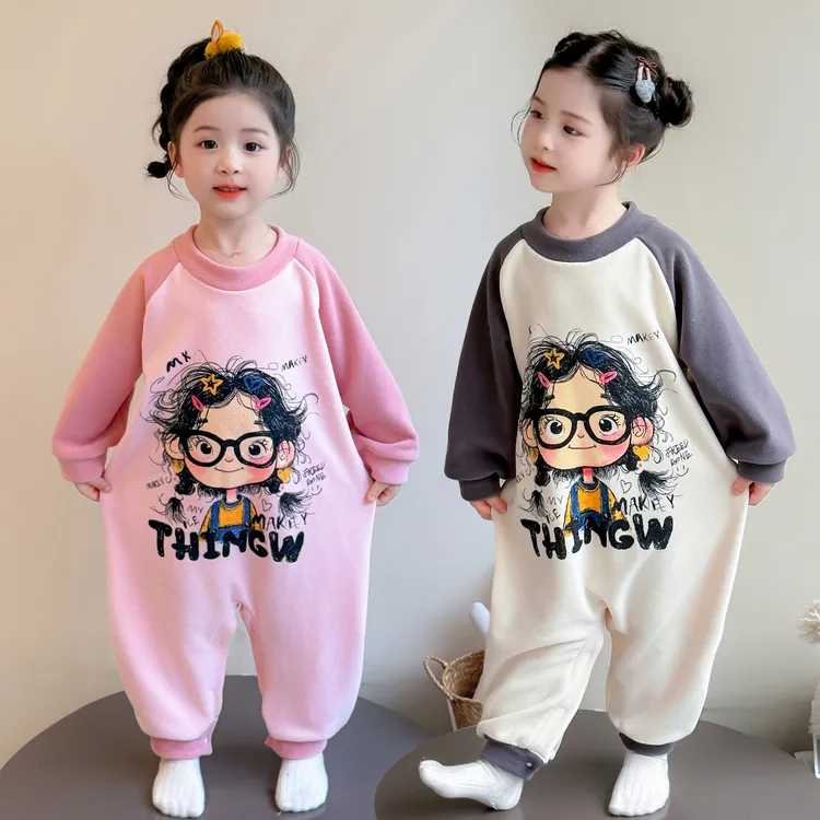 法兰绒秋冬儿童连体睡衣女童爬服女宝宝睡袋公主珊瑚绒冬款家居服