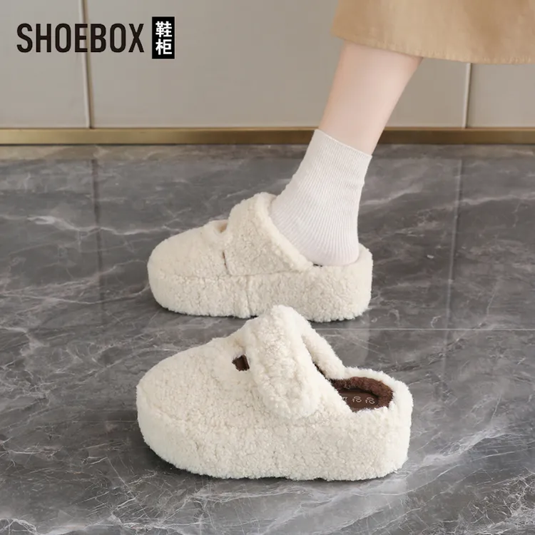 SHOEBOX鞋柜踩屎感包头毛毛拖鞋女秋冬外穿2025新款一脚蹬棉拖