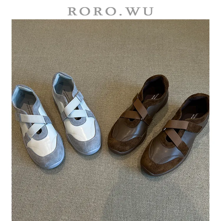 娆娆吴·牛皮休闲日常百搭运动通勤魔术贴舒适暴走时尚单鞋A26