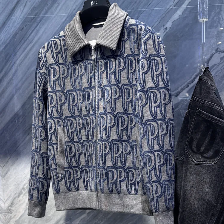 品牌/秋季新款拉链韩式保暖冬季夹克潮流灰蓝色调提花夹克