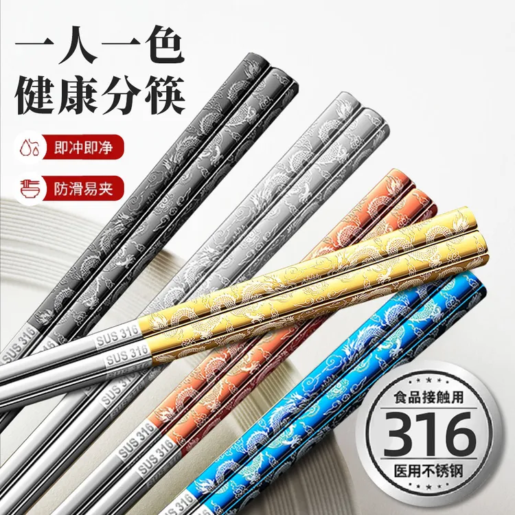 不锈钢筷食品级防滑家用高档龙年筷子过新年新款一人一筷
