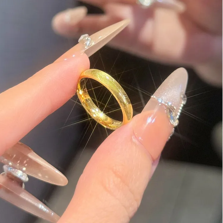 YUQINZHUBAO/钰沁珠宝 铜合金戒指 古法金色猫眼素圈戒指女指环