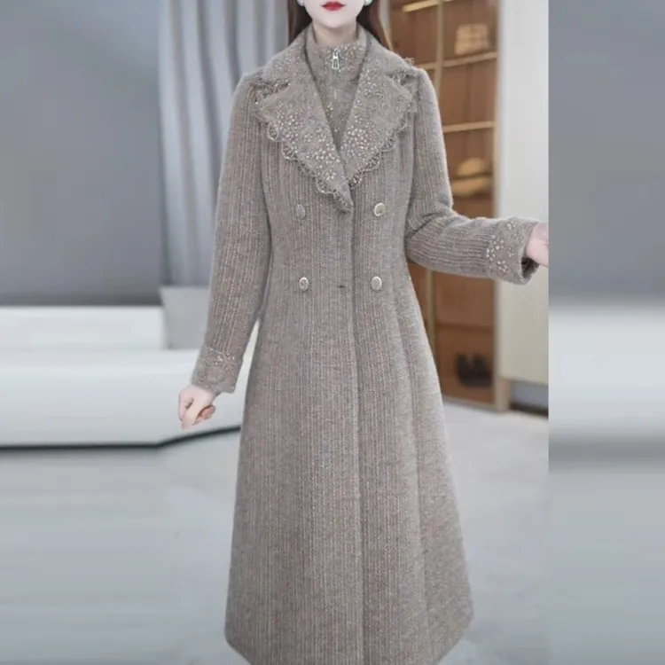 【外套+连衣裙】冬季新款女士简约显瘦加厚保暖时尚通勤两件套套装