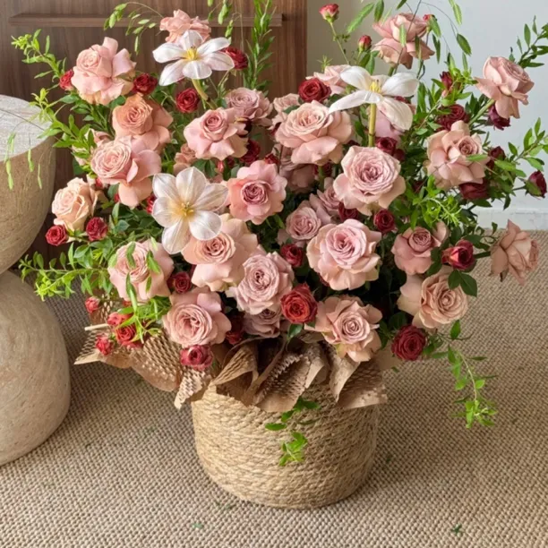 【七夕】藤编手提花篮北欧复古风篮子玫瑰花插花篮diy材料