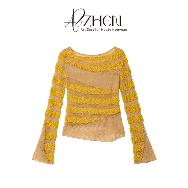 AZZHEN【轻织时光】不规则镂空圆领小众短款打底衫AZ5OBT13-ZT秋冬