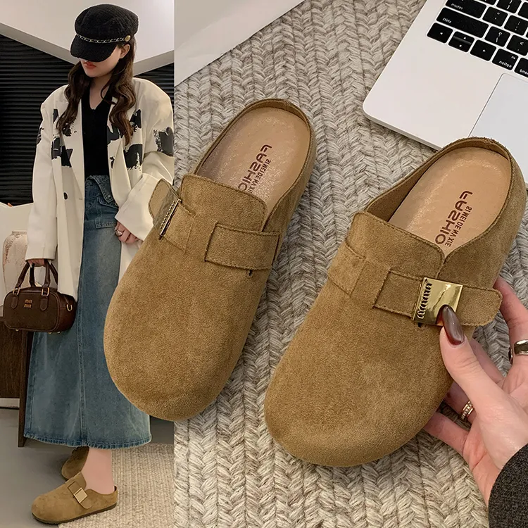 勃肯包头拖鞋女2026春季新款外穿平底单鞋懒人一脚蹬百搭休闲半拖