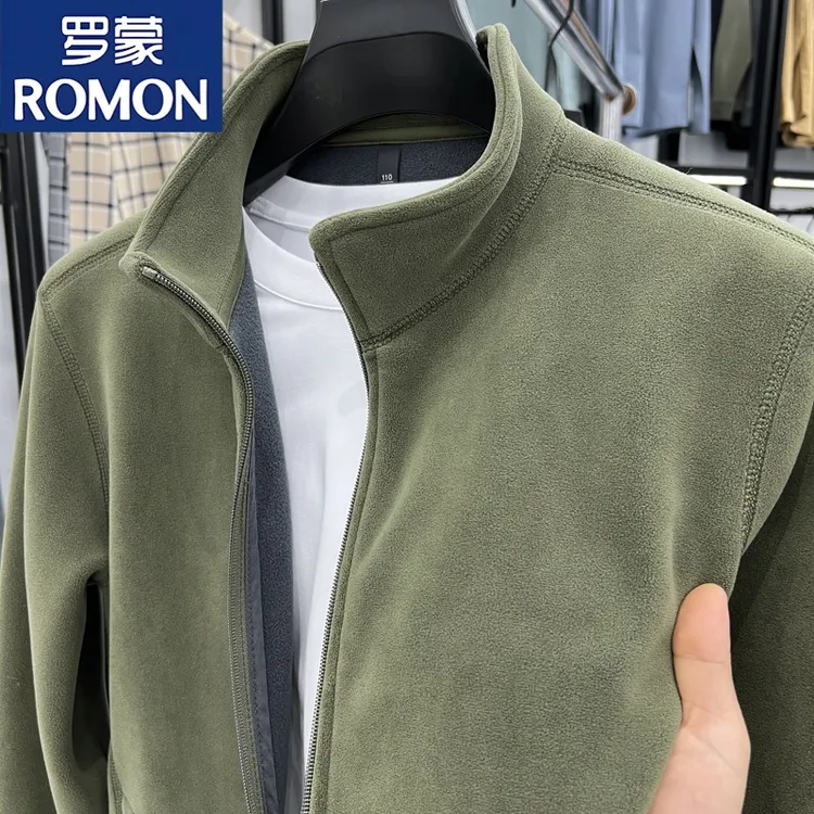 罗蒙秋冬季新款奥粒绒长袖夹克男士时尚休闲立领抓绒开衫外套上衣